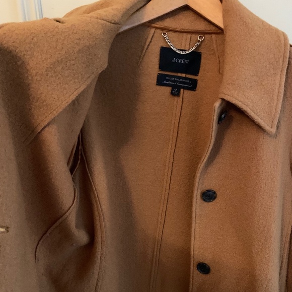 J Crew Camel Italian Boiled Wool Lady Coat Sweatercoat (12) Great for travel - Picture 3 of 4